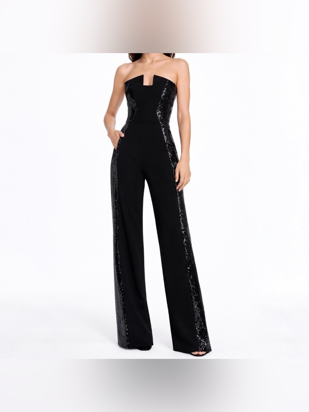 Black Halo Lena Notched Strapless Sequin Jumpsuit 6